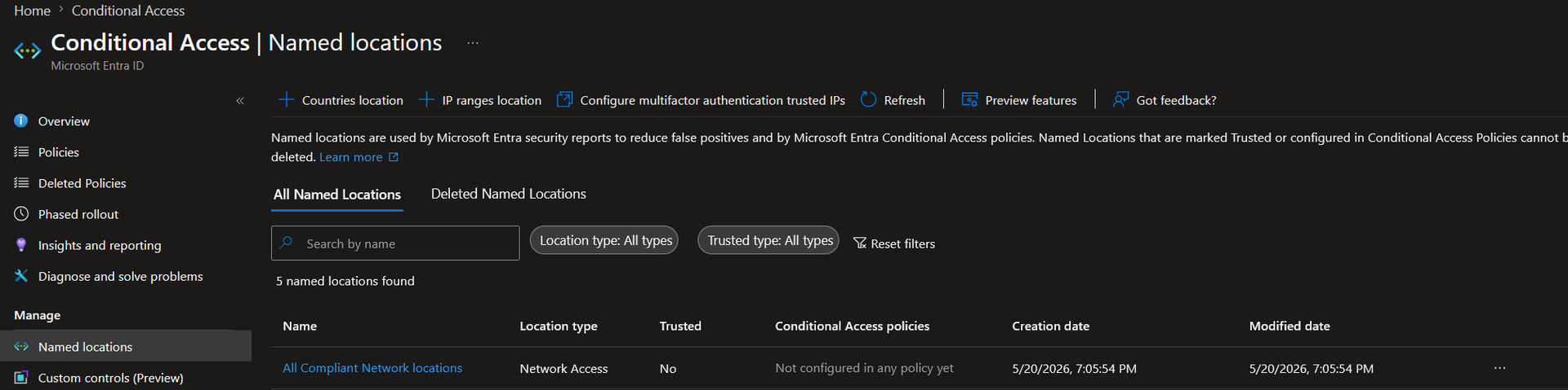 Conditional Access - Named Locations